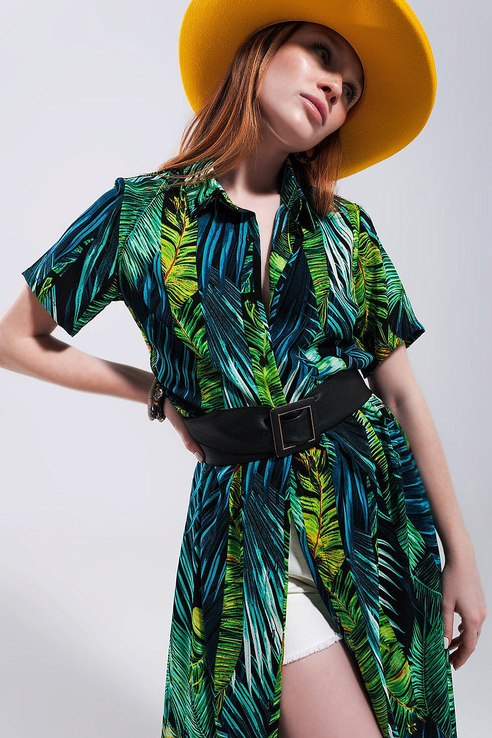 Thumbnail: Maxi Shirt Dress in Tropical Print