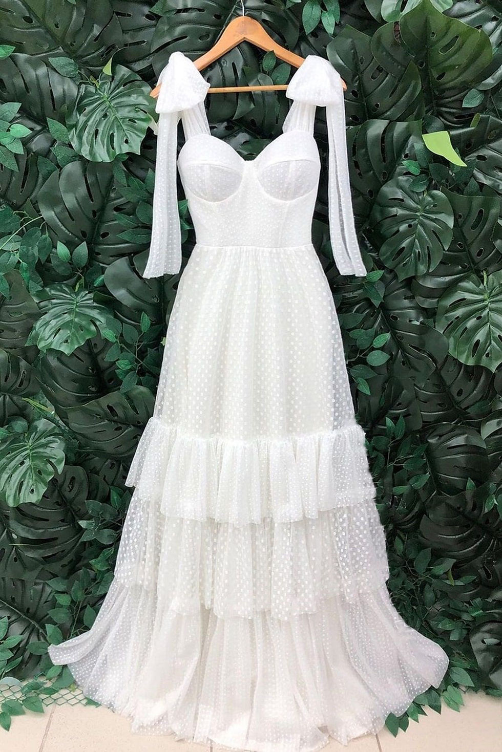 Thumbnail: Verngo Off the Shoulder White Dot Tulle Prom Dress 2023 Wholesale