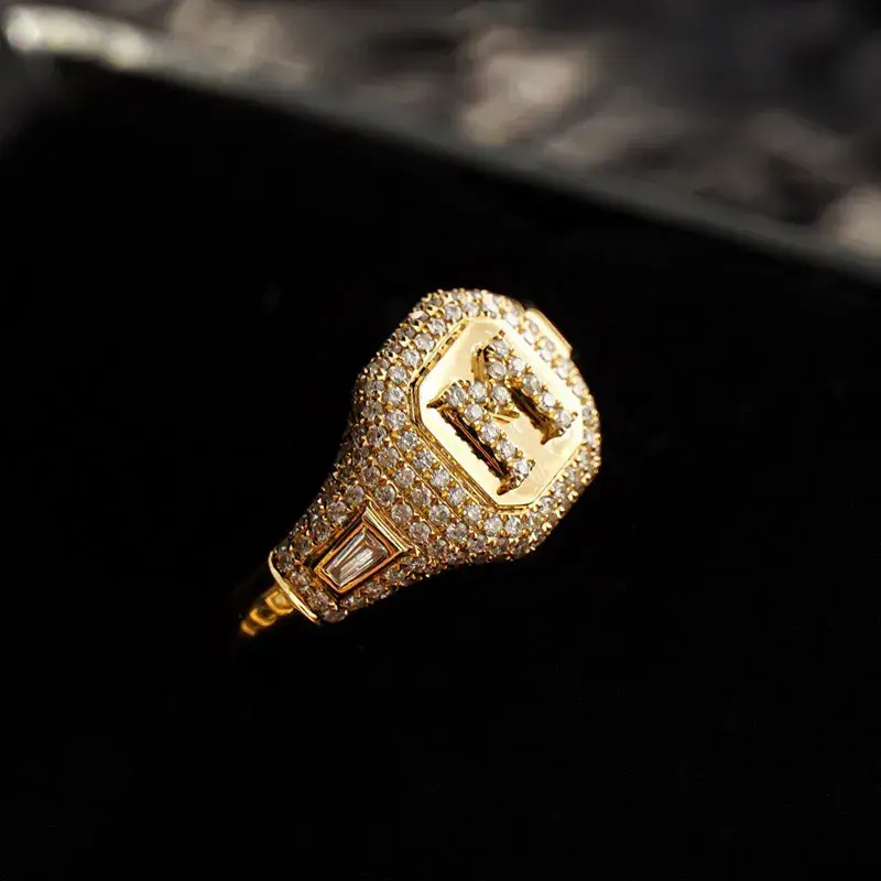 Thumbnail: CxsJeremy Solid 14K Au585 Yellow Gold M Letter Moissanite Enage