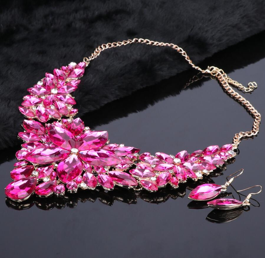 Thumbnail: Fashion Crystal Jewelry Sets Bridal Necklace Earrings Sets Wedding Par