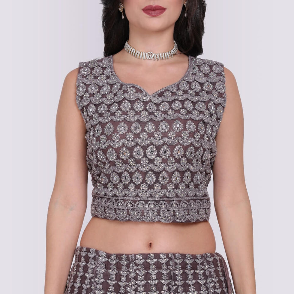 Thumbnail: Lehenga Choli With Heavy Silver Embroidery - Purple