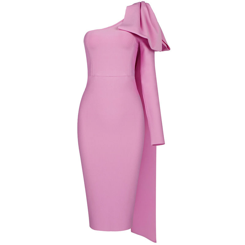 Thumbnail: Wholesale Women Orange Elegant Bow One Shoulder Bodycon Midi F