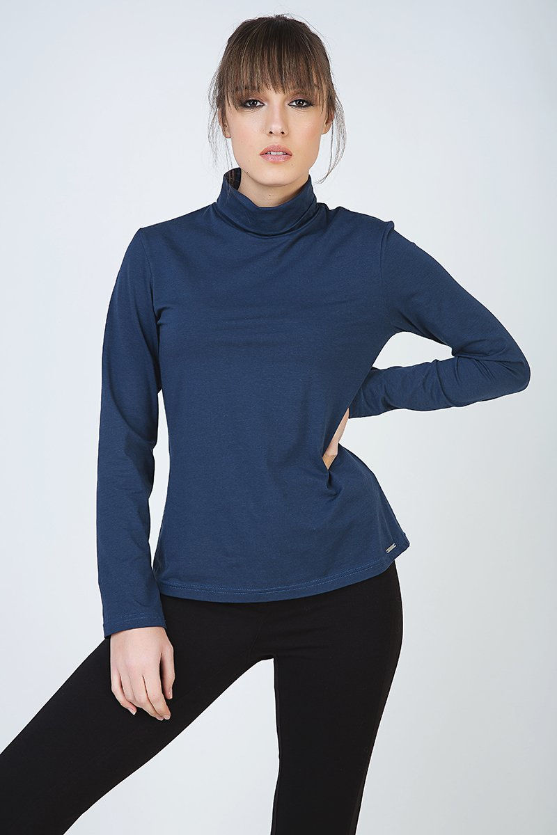 Thumbnail: Navy Long Sleeve Polo Neck Jumper