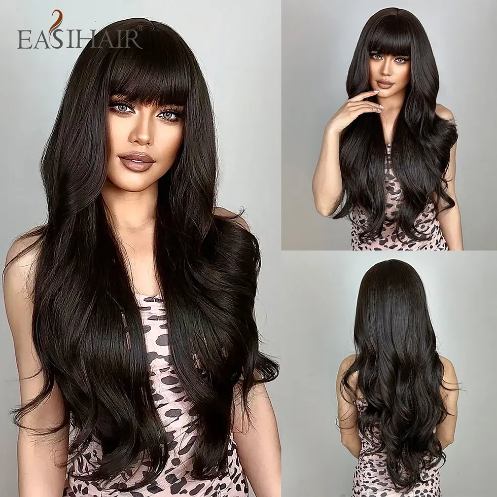 Thumbnail: Long Blonde Ombre Brown Synthetic Wigs Water Wavy Platinum Wig