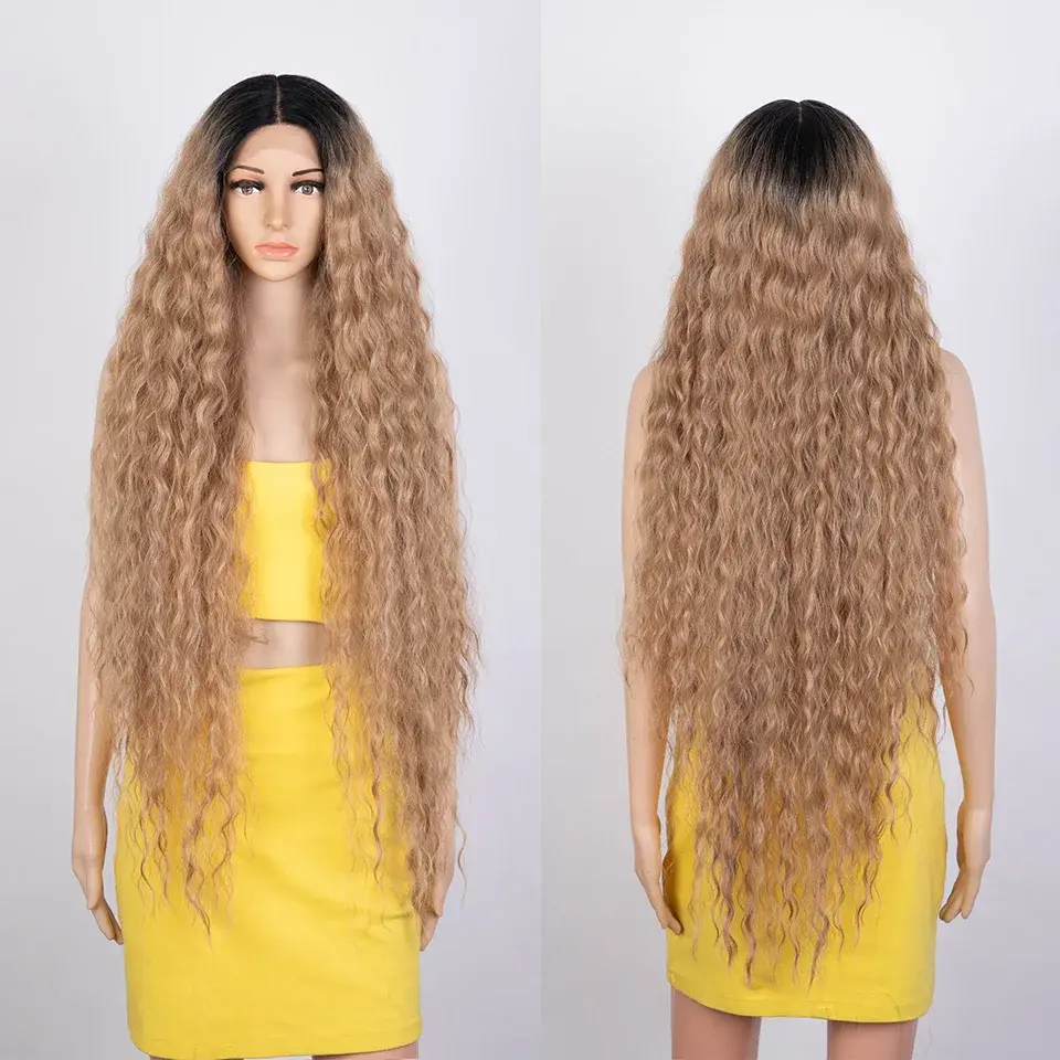 Thumbnail: Bella Synthetic Lace Wigs 42 Inch Long Cosplay Curly Hair Blonde 613