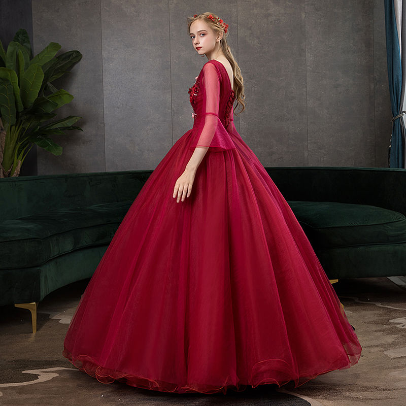 Thumbnail: Feishiluo Red Ball Bridal Gowns Flower Tulle  Ball Gowns Floor Length