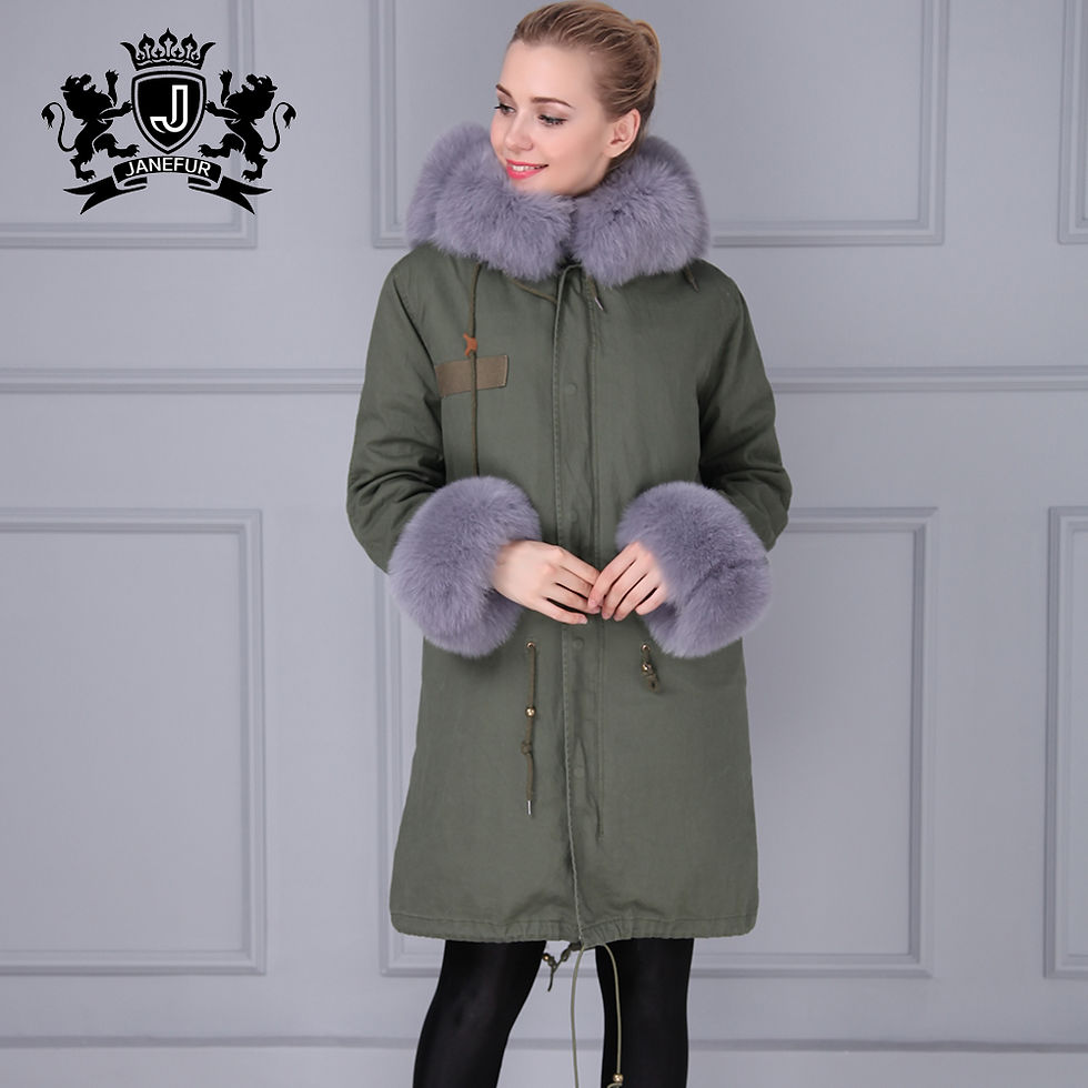 Thumbnail: Khaki Green Parka Jacket Boys and Girls Winter Parka Fox Fur Hood Fur Parka