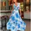 Thumbnail: 2025 New Blue Floral Print White Dresses Women Lace Hollow Out L