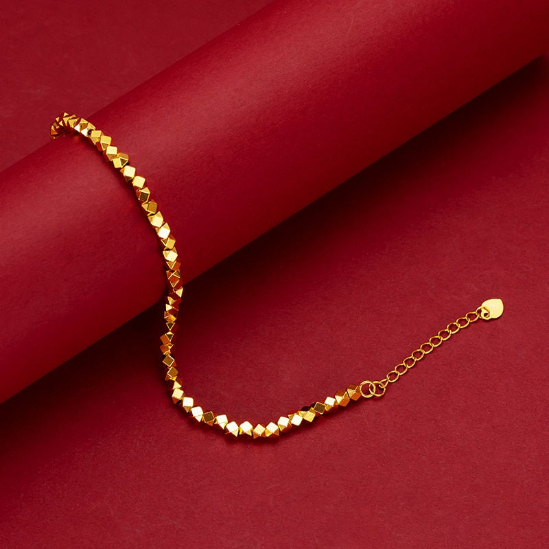 Thumbnail: Real 18K Gold Chain Bracelet for Women Pure Adjustable Trendy Laser Be