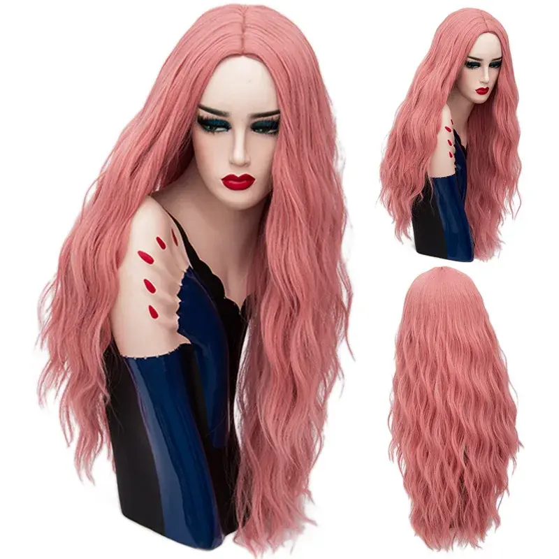 Thumbnail: MSIWIGS 70CM Long Pink Wavy Wigs Cosplay Lolita Synthetic Women