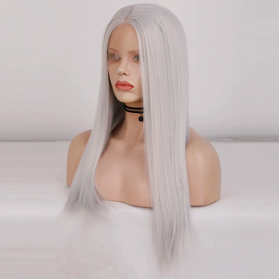 Thumbnail: Charisma Synthetic Lace Front Wig for Women Silver Grey Straight