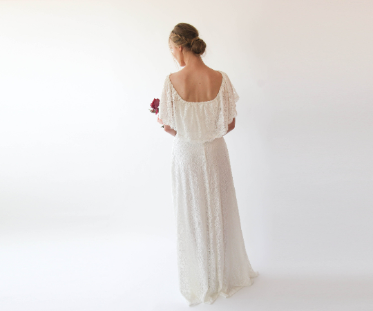 Thumbnail: Bestseller Ruffled Crinkle Off-Shoulder Wedding Dress #1229
