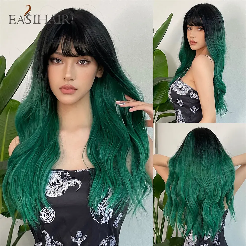 Thumbnail: Long Blonde Ombre Brown Synthetic Wigs Water Wavy Platinum Wig