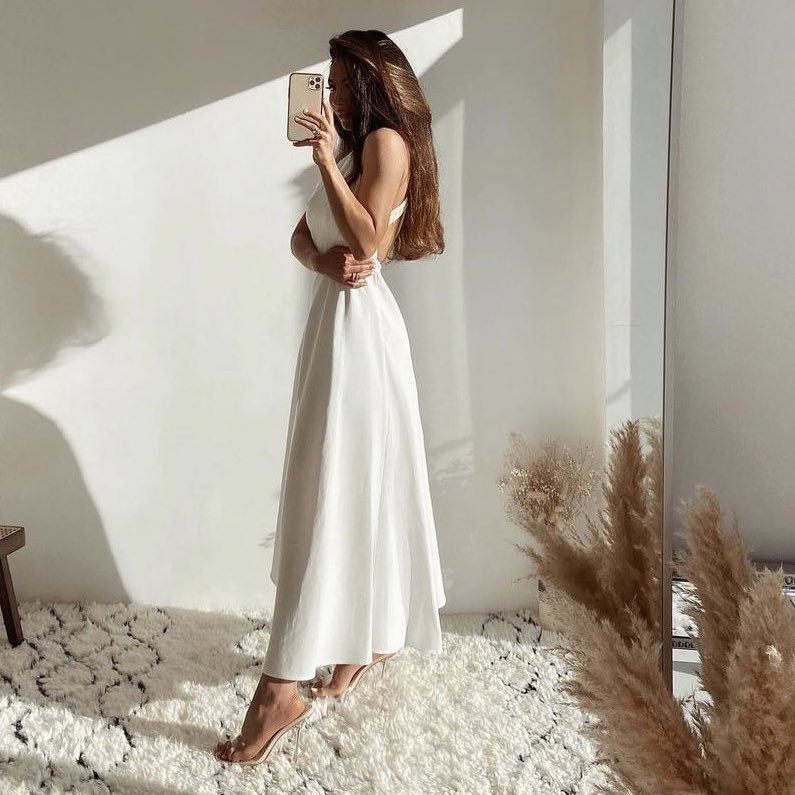 Thumbnail: High Waist Boho White Dress Women Elegant Sleeveless A-Line Spa