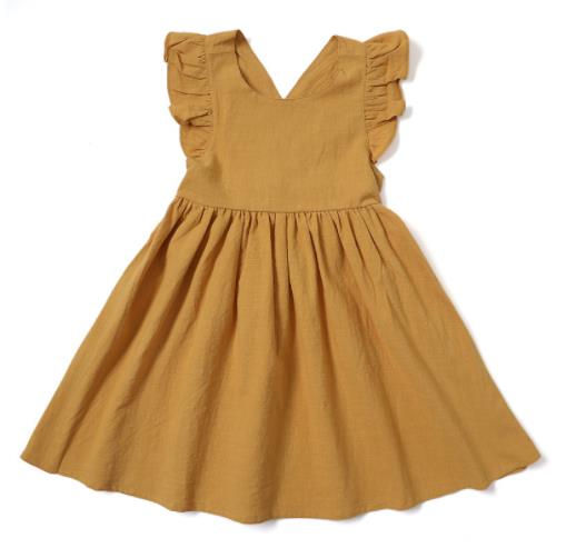 Thumbnail: Korean Style Summer Infant Girls Dress Flying Sleeve Cotton Linen N