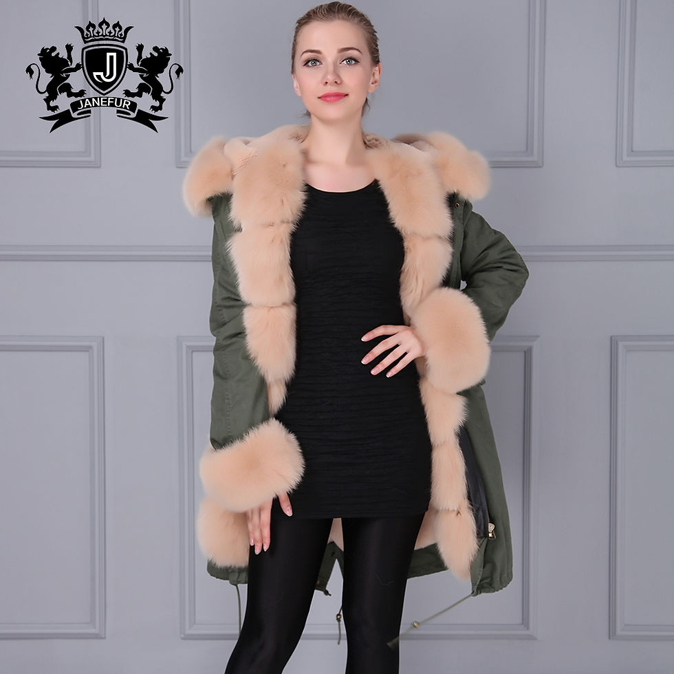 Thumbnail: Khaki Green Parka Jacket Boys and Girls Winter Parka Fox Fur Hood Fur Parka