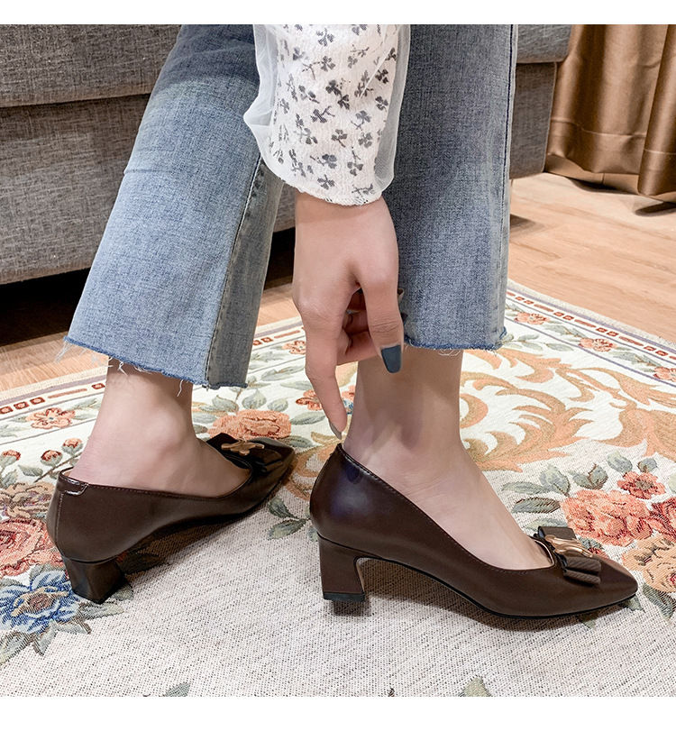 Thumbnail: New Women Square-Toe Buckle Shallow Block Heels Female Spring Suies