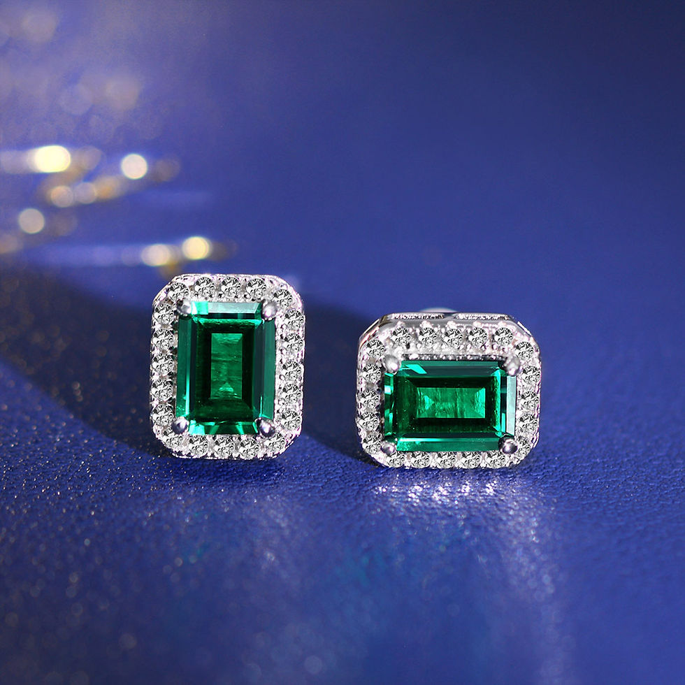 Thumbnail: 925 Sterling Silver Emerald Earrings Ear Studs Fine Jewelry Wholesale