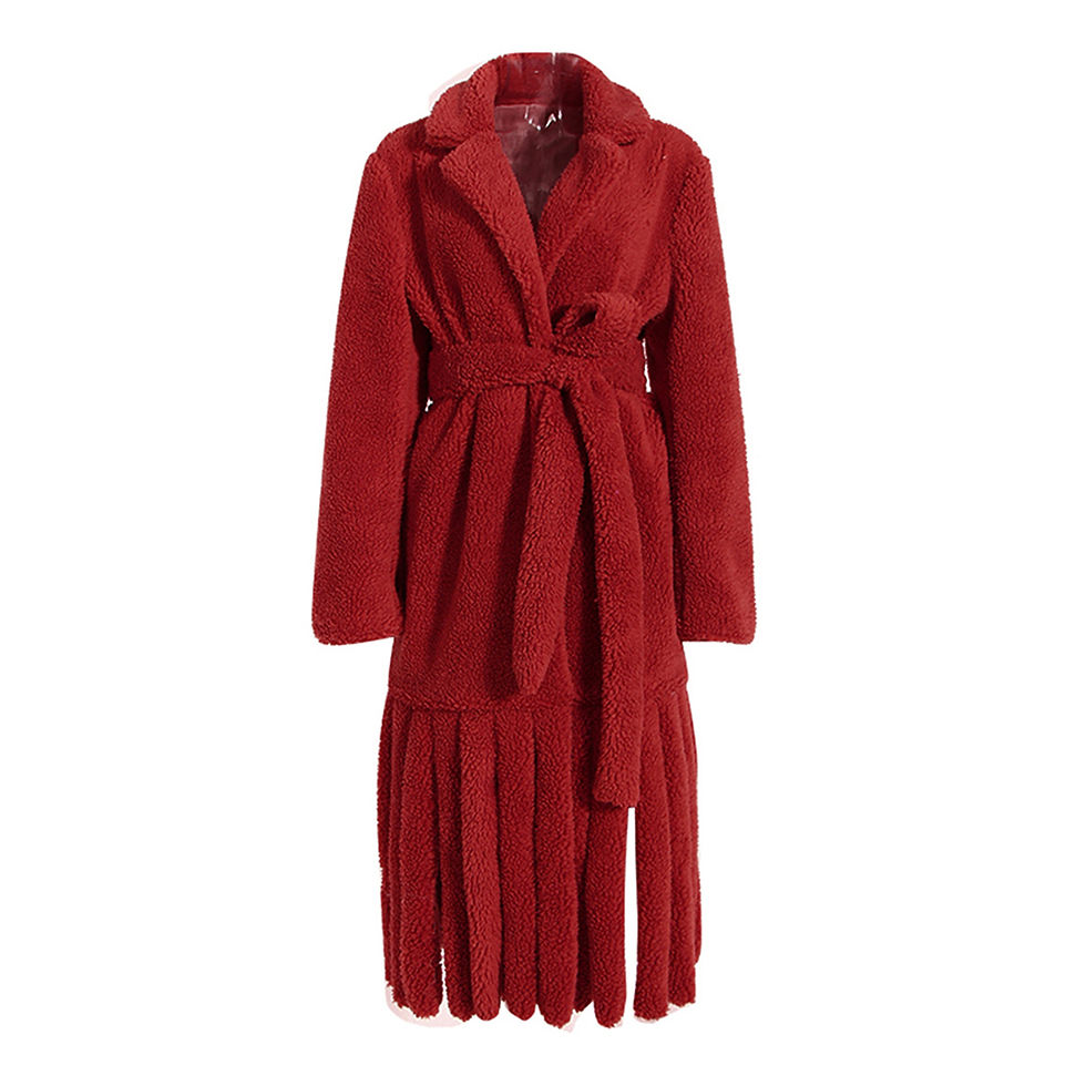 Thumbnail: Coral Fleece Long Manteau Fringe Design Coral Velvet Blazer Collar