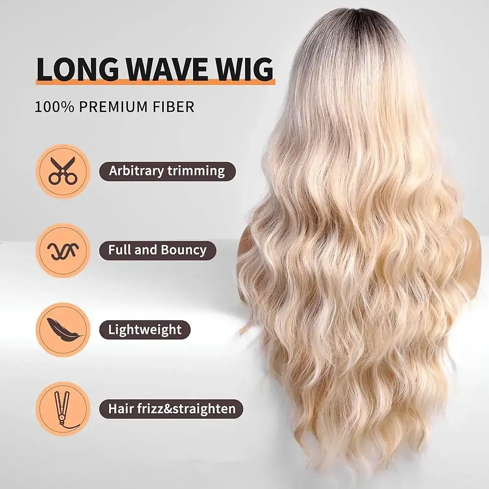 Thumbnail: Long Blonde Ombre Brown Synthetic Wigs Water Wavy Platinum Wig