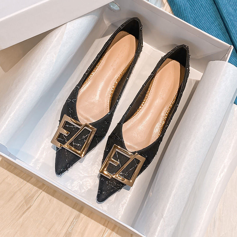 Thumbnail: Spring Female Point Toe Flat Shoes Women Shallow Metal Buckle Flat Sandals