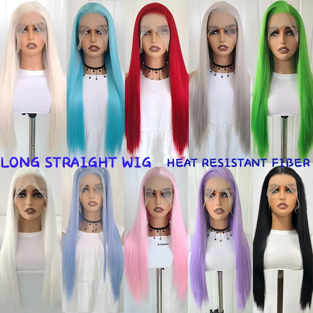 Synthetic Long Red Straight Wig Synthetic Lace  Front Wigs for Wo