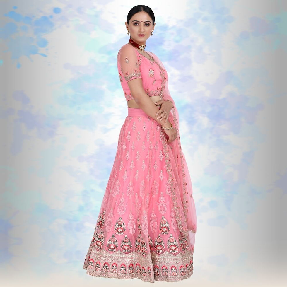 Thumbnail: Pure Net Lehenga Choli - Baby Pink