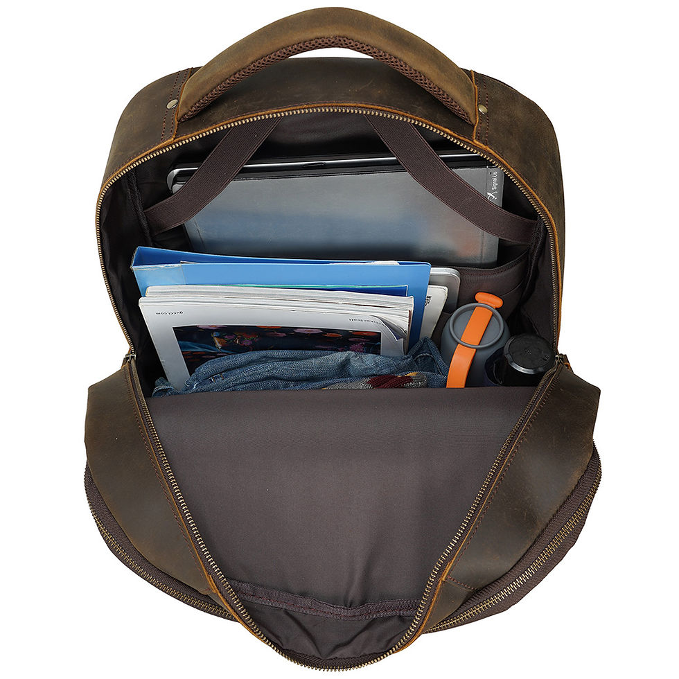 Thumbnail: Brown Full Grain Crazy Horse Leather Backpack Dropship Leather L