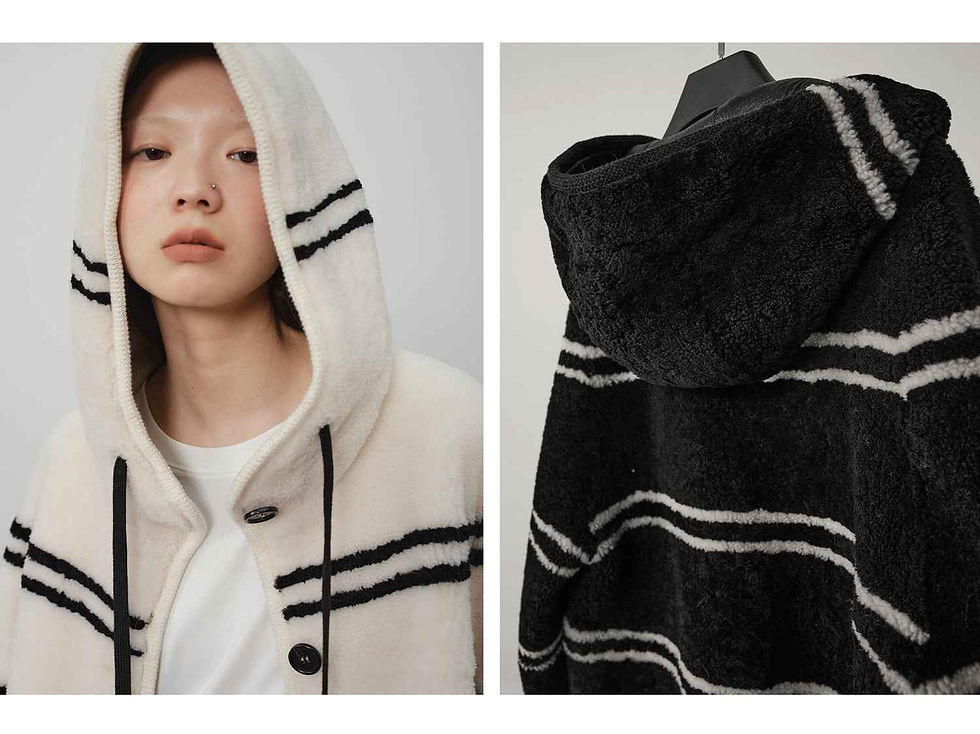 Thumbnail: Fireladyfur Women's Lamb Wool Striped Jacket“Snowy New Year”