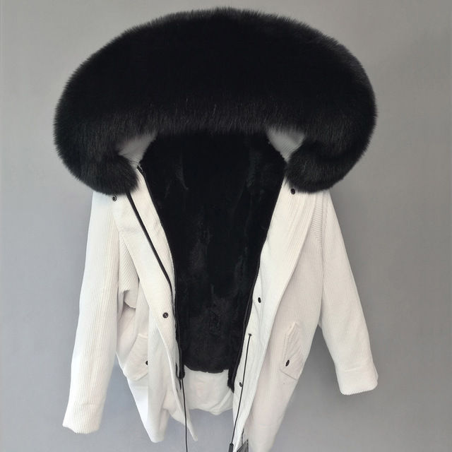 Thumbnail: Corduroy Jacket Real Rabbit Fur Lined Coat Warm Winter Women's Ja