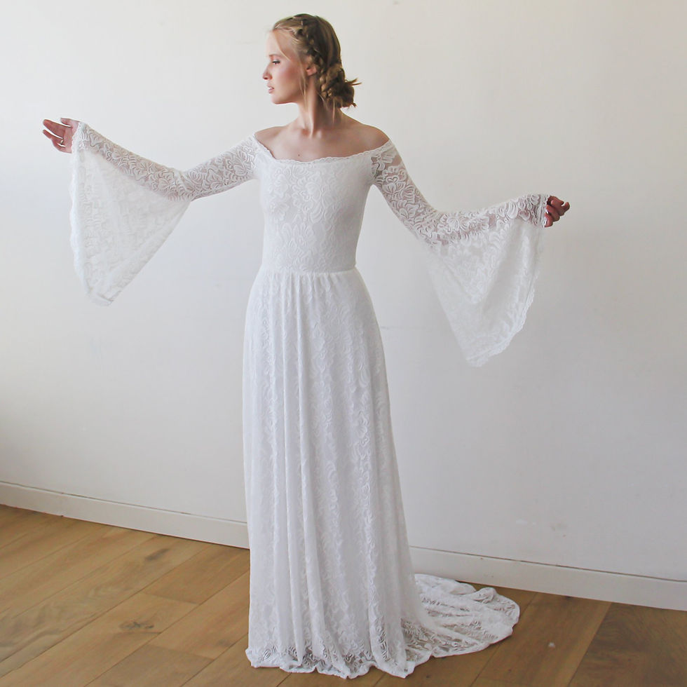 Thumbnail: Off-Shoulder Bell Sleeve Dress With a Train   #1202