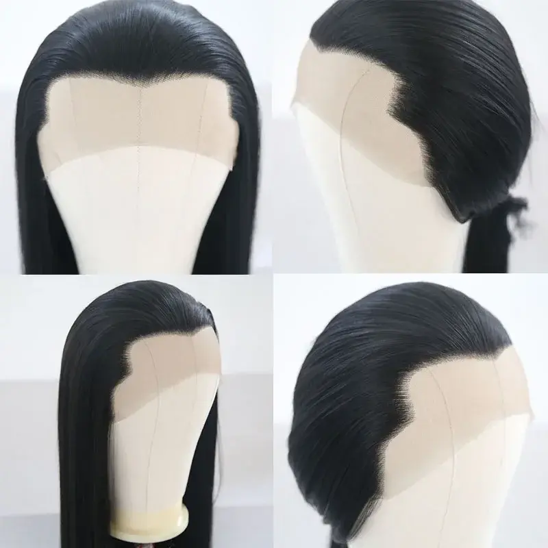 Thumbnail: AIMEYA Free Part Black Lace Front Wig Long Silky Straight Synthetic