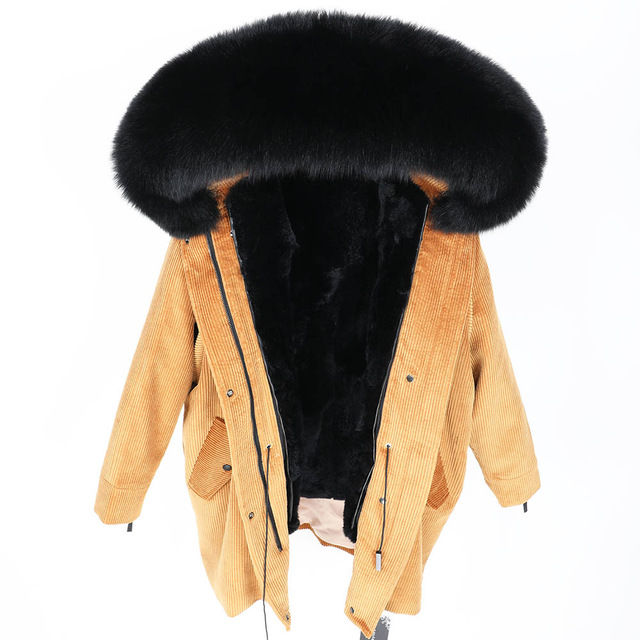 Thumbnail: Corduroy Jacket Real Rabbit Fur Lined Coat Warm Winter Women's Ja