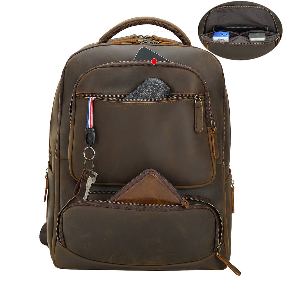 Thumbnail: Brown Full Grain Crazy Horse Leather Backpack Dropship Leather L