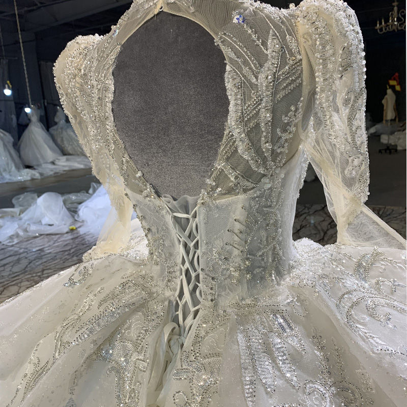 Thumbnail: Ivory Long Slessves High Ball Gown Pleat Sequined