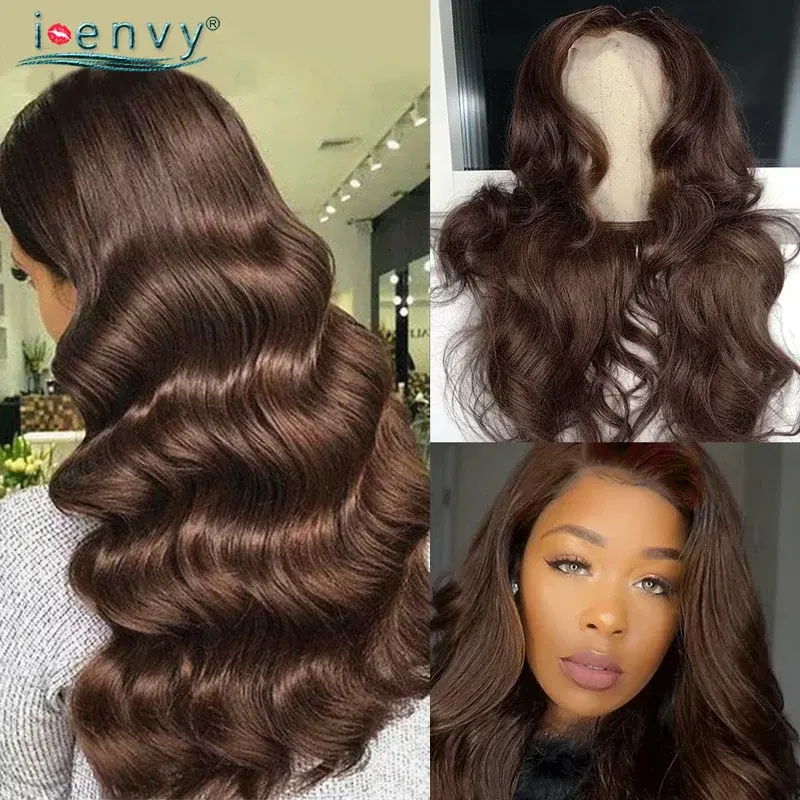 Thumbnail: Brown Lace Front Wig Human Hair Body Wave Human Hair Wigs Trans
