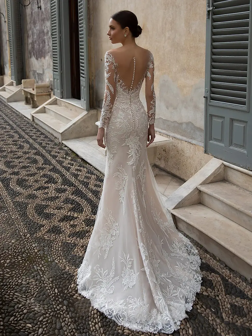 Thumbnail: Mermaid Wedding Dresses Customized Illusion Backless Full Sleeves