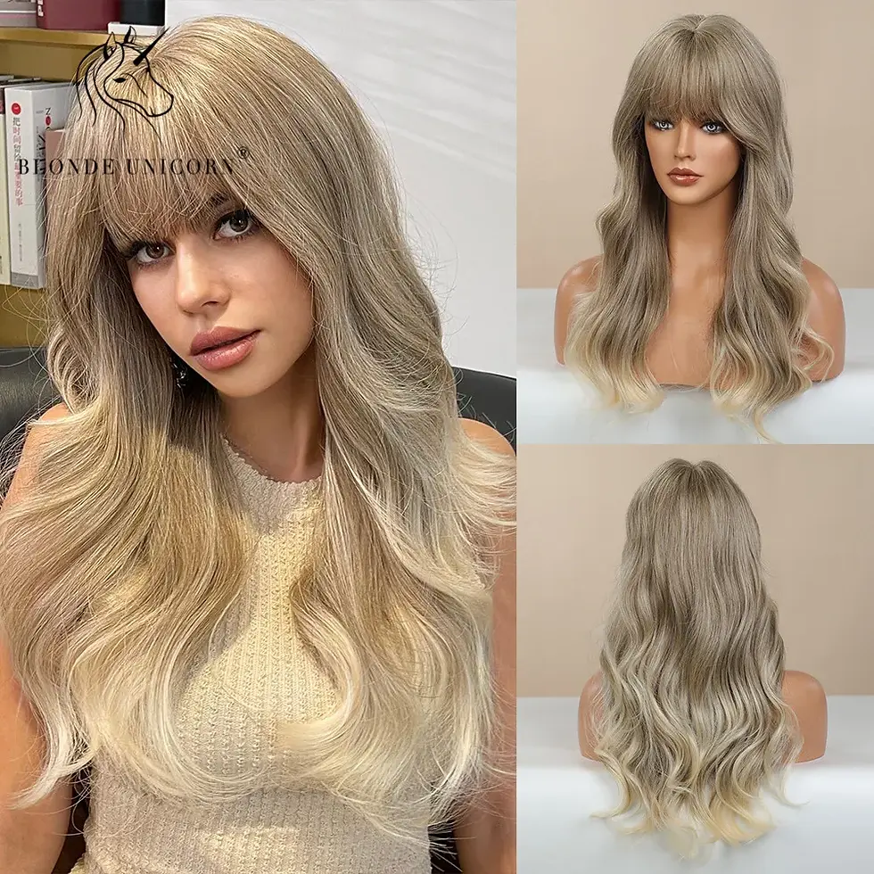 Thumbnail: Blonde Unicorn Synthetic Long Wavy Wig Ombre Purple to Blue fo