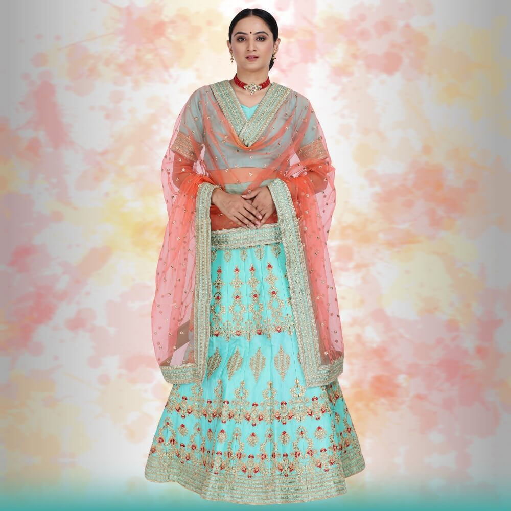 Raw Silk Lehenga Choli - Blue