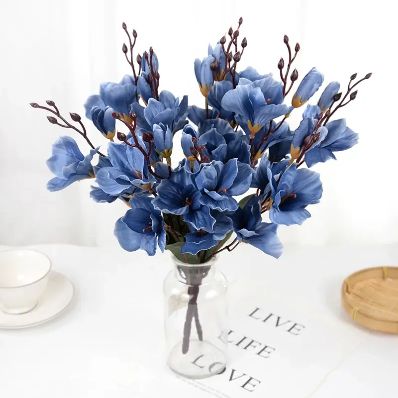 Thumbnail: 5Forks 20Heads Artificial Silk Flower Bouquet Simulation Magnolia