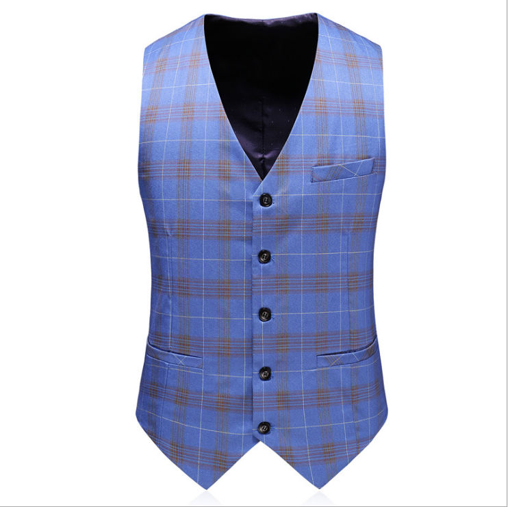 Thumbnail: Double Breasted Plaid Suit for Men Light Blue Mens SuitSlim Fit Mascu