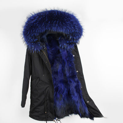 Thumbnail: Winter Thick Warm Jacket Real Fur Parka Real Raccoon Fur Hooded