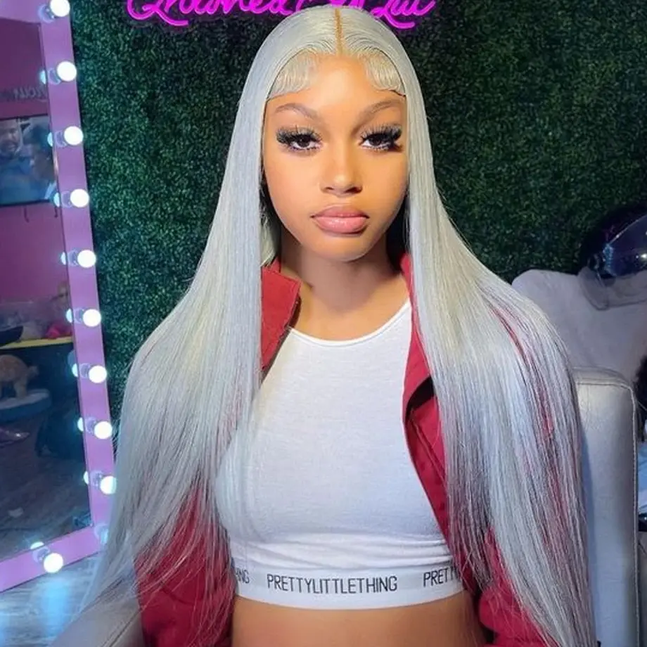 Thumbnail: 34Inch HD Transparent Lace Frontal Wig Brazilian Body Wave Silver