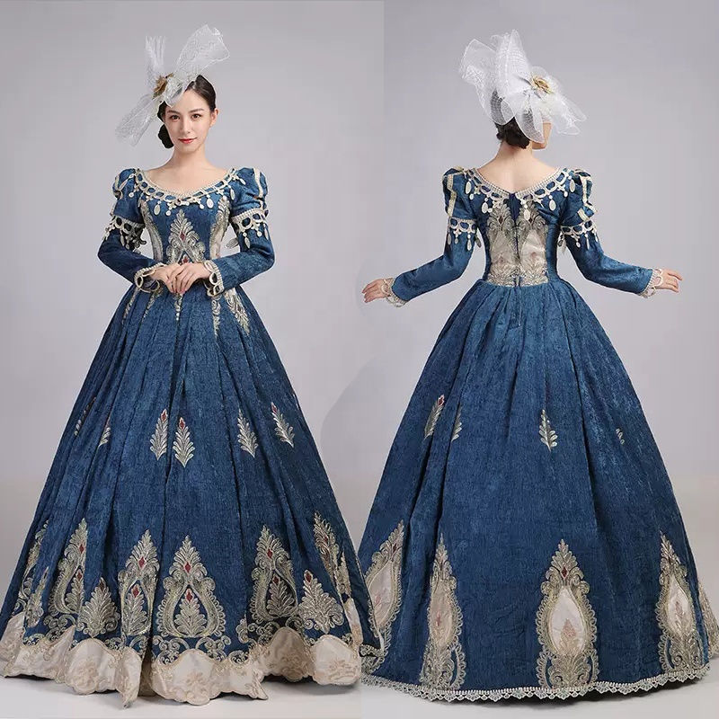 Thumbnail: Velvet Embroidery Marie Antoinette Dress Christmas Party Ball Gown