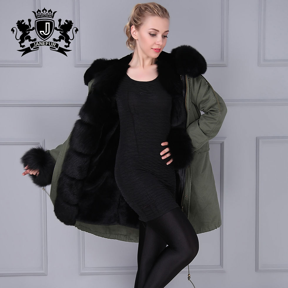 Thumbnail: Khaki Green Parka Jacket Boys and Girls Winter Parka Fox Fur Hood Fur Parka