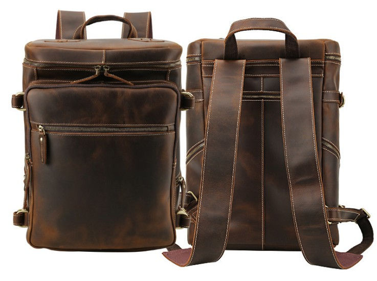 Thumbnail: TIDING Vintage Custom Men Large Real Crazy Horse Leather Retro Laptop Bac