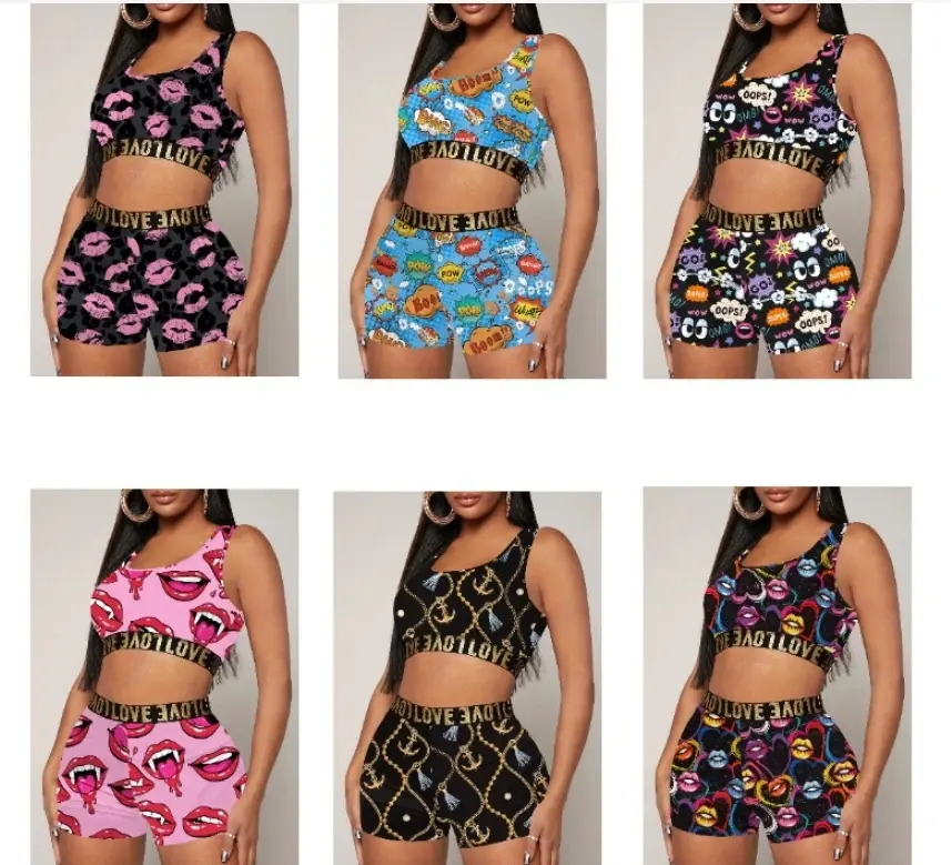 Thumbnail: Shorts and Crop Top  2 Piece Sleepwear Pajamas Set for Women
