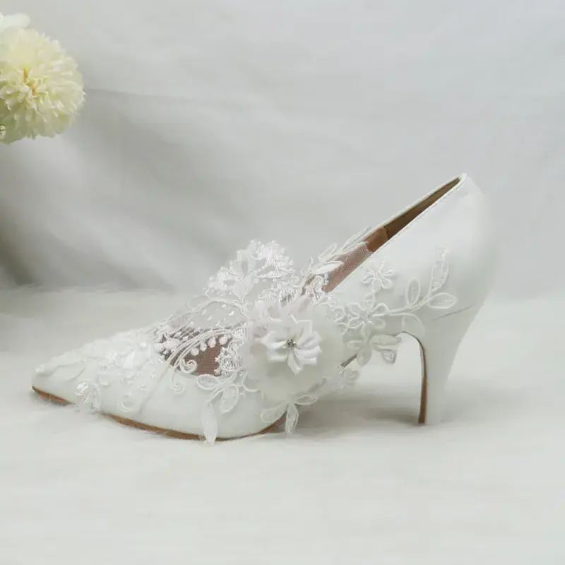 Thumbnail: BaoYaFang White Flower Pumps New Arrival Womens Wedding Shoes