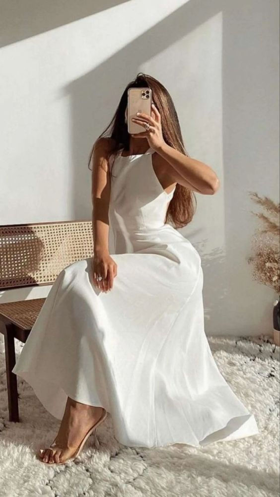 Thumbnail: High Waist Boho White Dress Women Elegant Sleeveless A-Line Spa