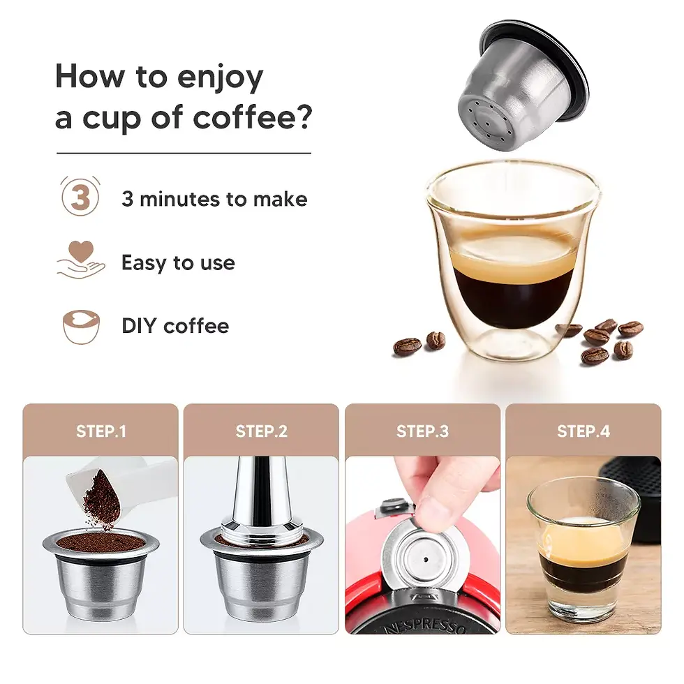 Thumbnail: RECAFIMIL for Nespresso Refill Capsule Stainless Steel Espresso Cups Reusable